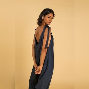 Crasqi GRANADINA Linen Jumper - Navy Blue Size L Excellent Condition